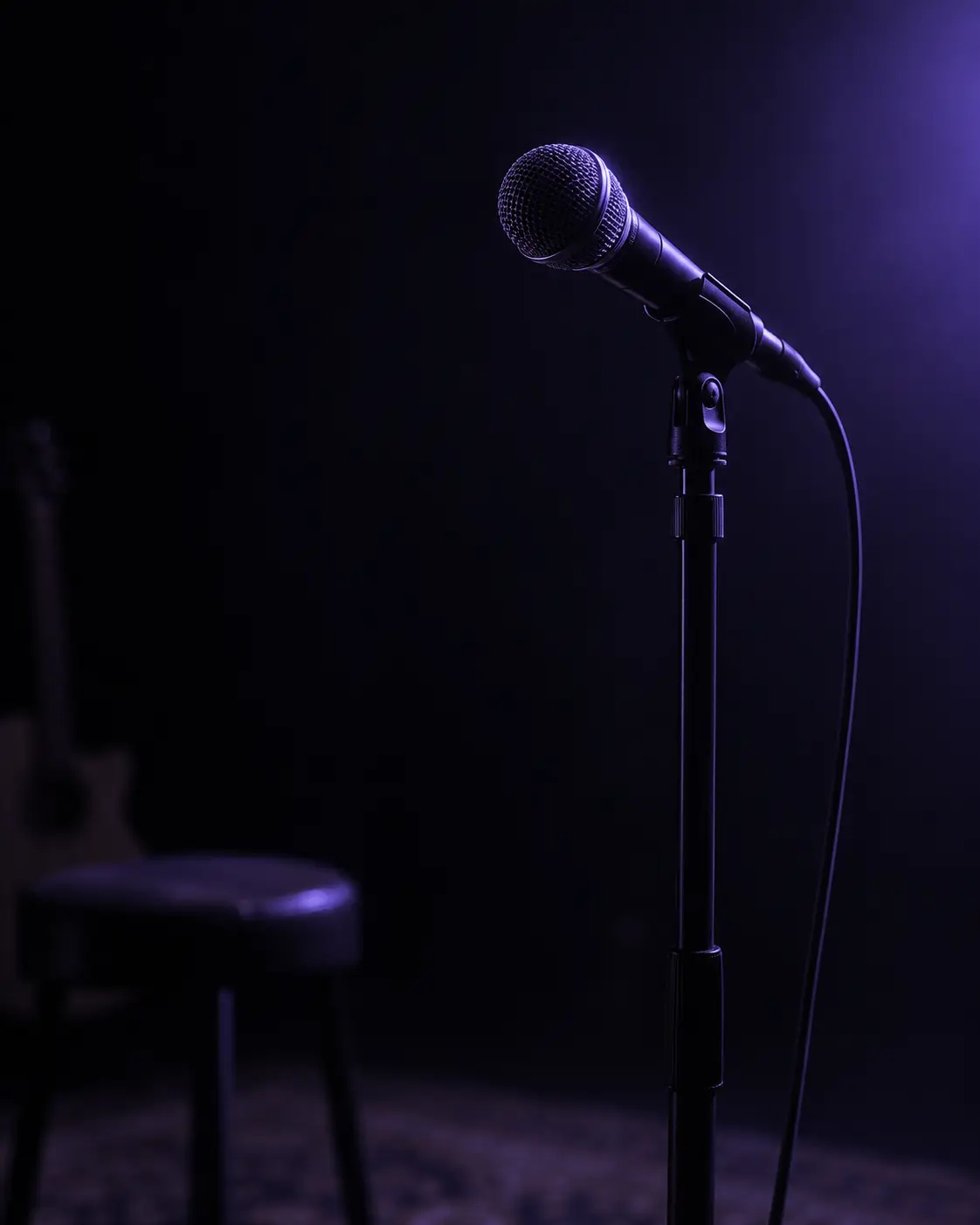 Stage microphone rim-lit in violet